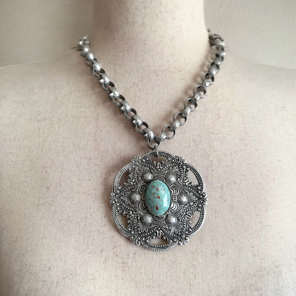 Vintage Silver Aluminim and Turquoise Necklace